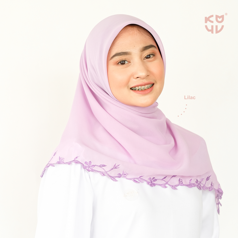 Koyu Hijab Segiempat Lace Embroidery