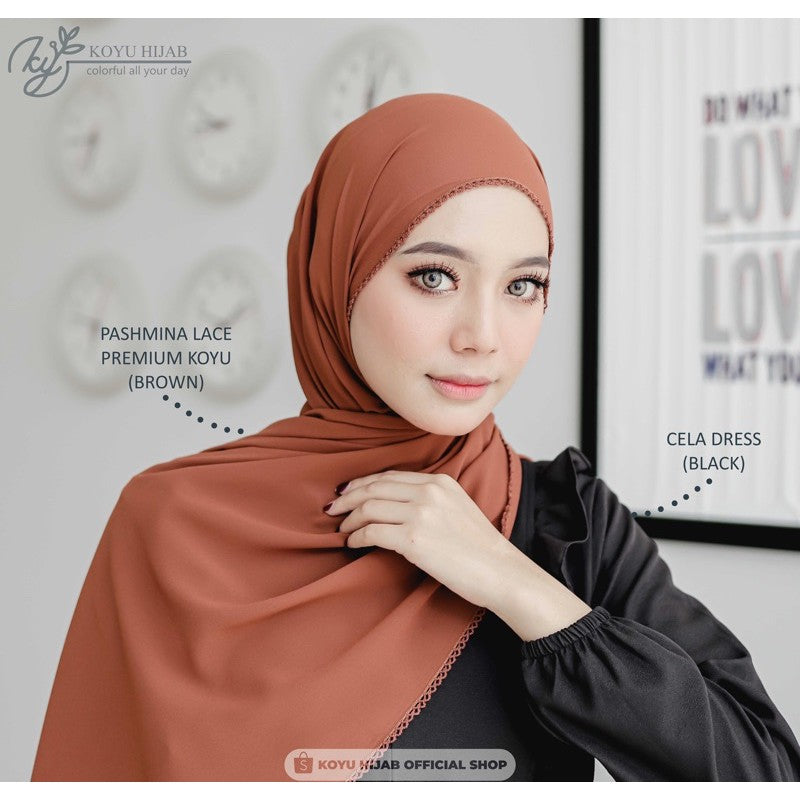 Koyu Hijab Pasmina Ceruti Premium Import Lace