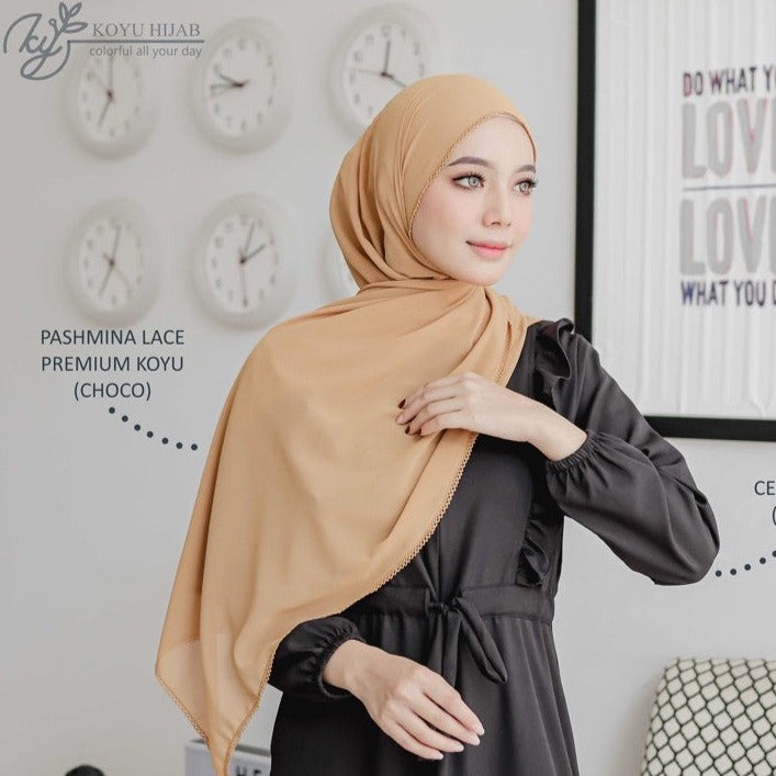 Koyu Hijab Pasmina Ceruti Premium Import Lace