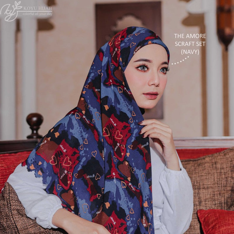 Koyu Hijab Segiempat Motif The Amour Scraft Set Premium Turkey Series