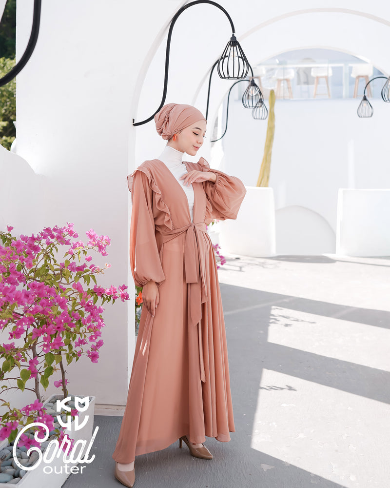 Koyu Hijab Outer Dress Premium Coral