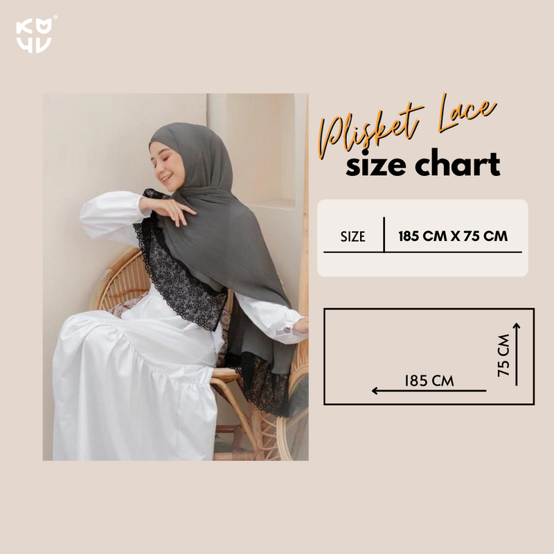 Koyu Hijab Pasmina Plisket Lace import Premium