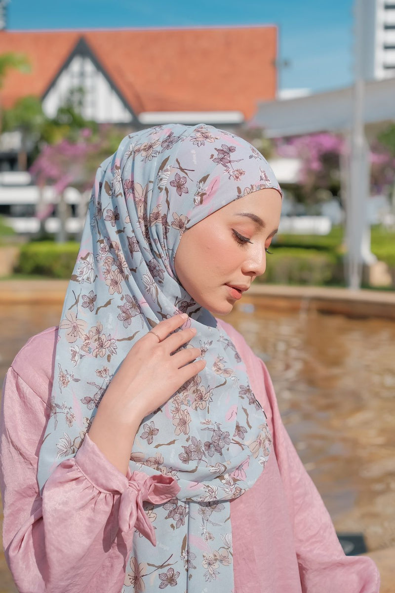 Koyu Hijab Pasmina Motif Ceruti Instan Set Iner Flowers Nania