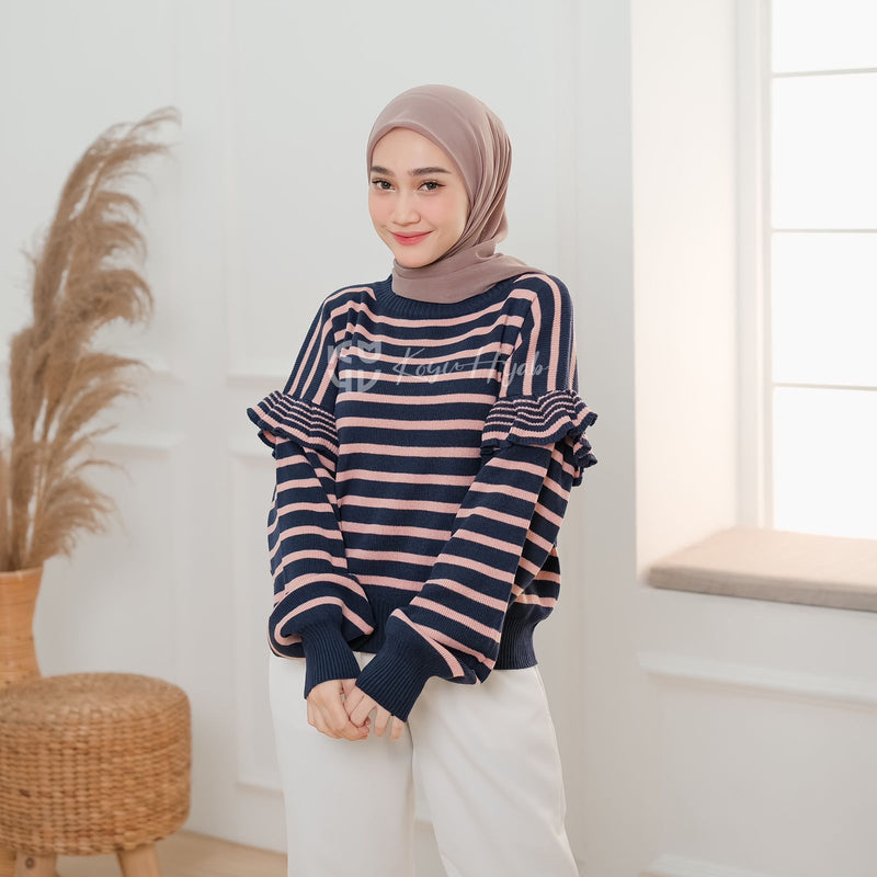 Koyu Hijab Stripe Baju Couple Ibu dan Anak