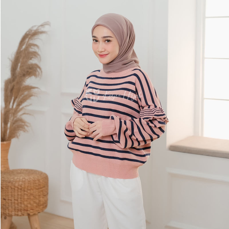 Koyu Hijab Stripe Baju Couple Ibu dan Anak