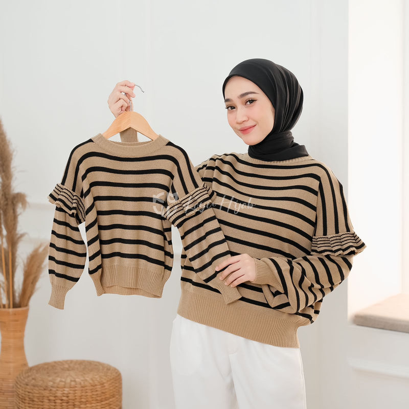 Koyu Hijab Stripe Baju Couple Ibu dan Anak (Anak XS, M dan L)