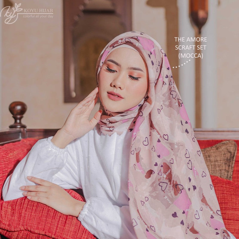 Koyu Hijab Segiempat Motif The Amour Scraft Set Premium Turkey Series