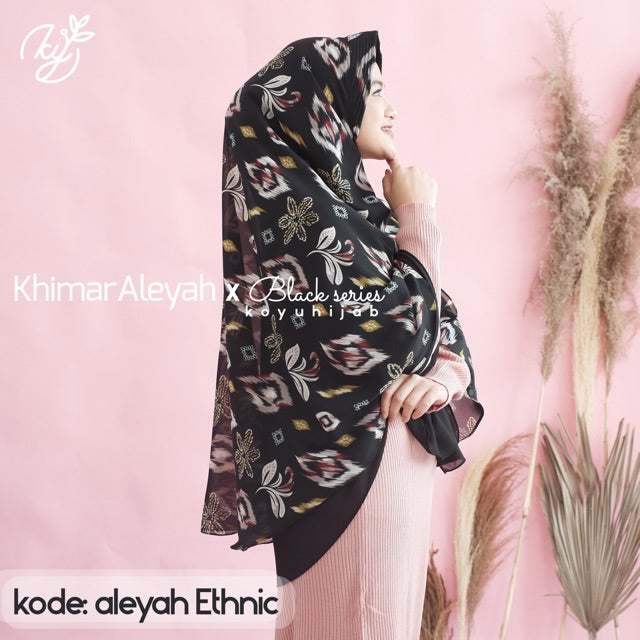 Koyu Hijab Khimar Aleyah Series Black Ethnik