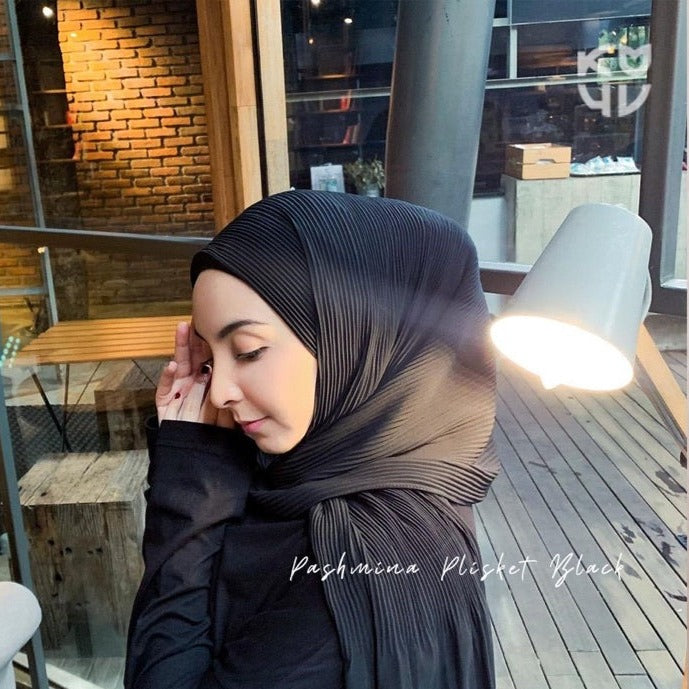 Koyu Hijab Pasmina Ceruti Plisket Full
