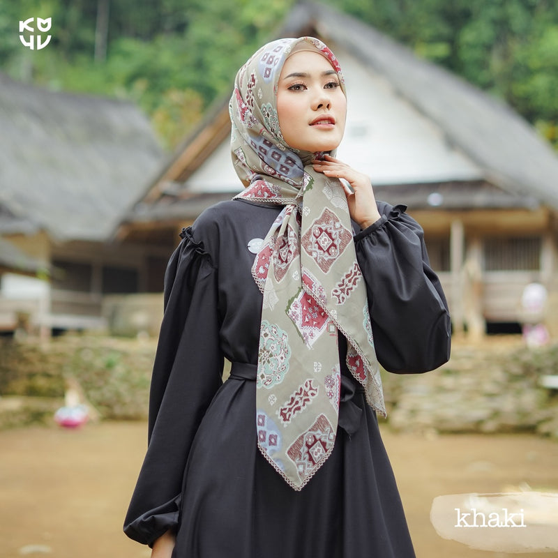 Koyu Hijab Segiempat Motif Viney Jepang Ethnic Wonderland Square New