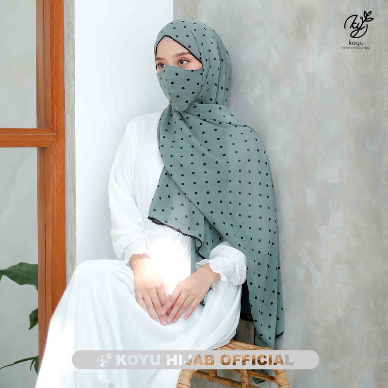 Koyu Hijab Pasmina Lace Polkadot Premium