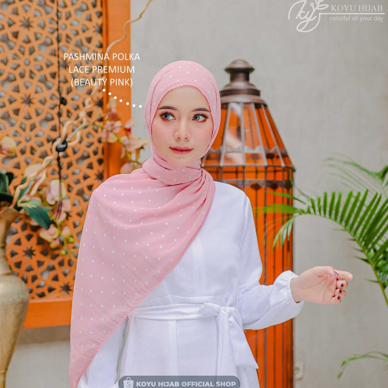 Koyu Hijab Pasmina Lace Polkadot Premium