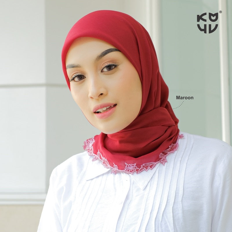 Koyu Hijab Segiempat Viney Jepang Lace ( Daun ) Embroidery