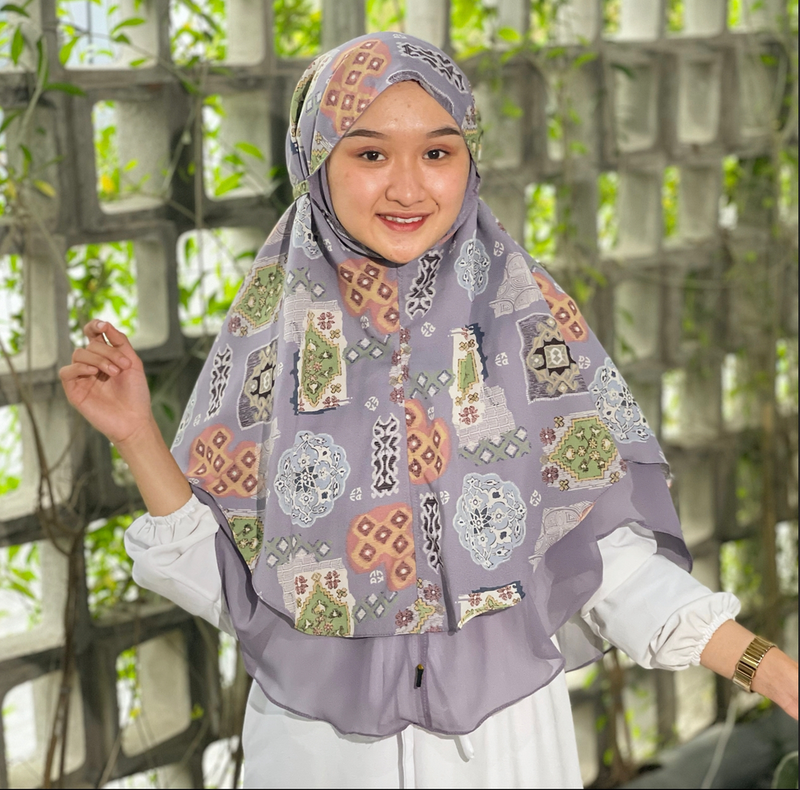 Koyu Hijab Bergo Motif Nashwa 2 layer