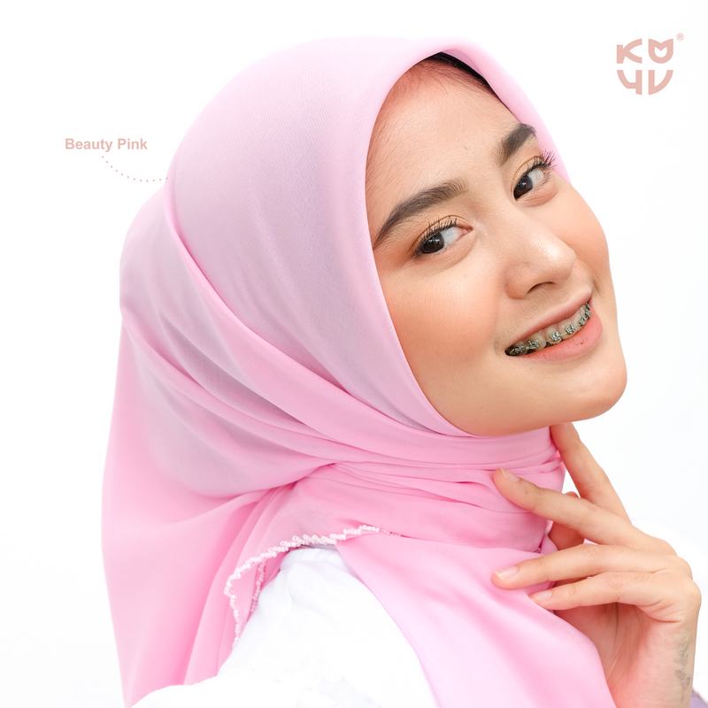 Koyu Hijab Segiempat Viney Jepang Mutiara Payet