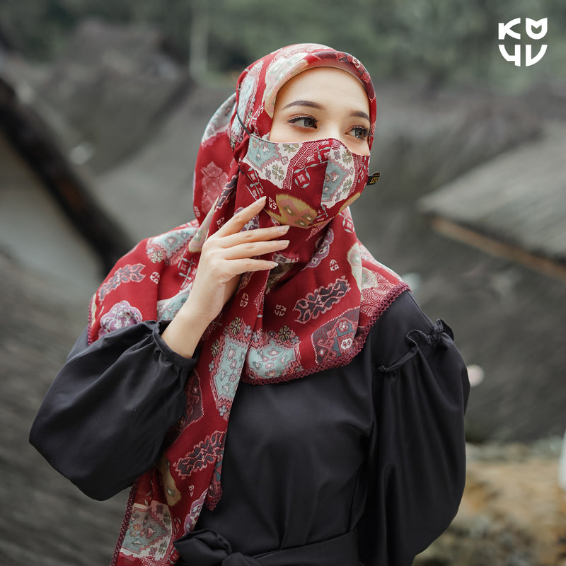 Koyu Hijab Segiempat Motif Viney Jepang Ethnic Wonderland Square New