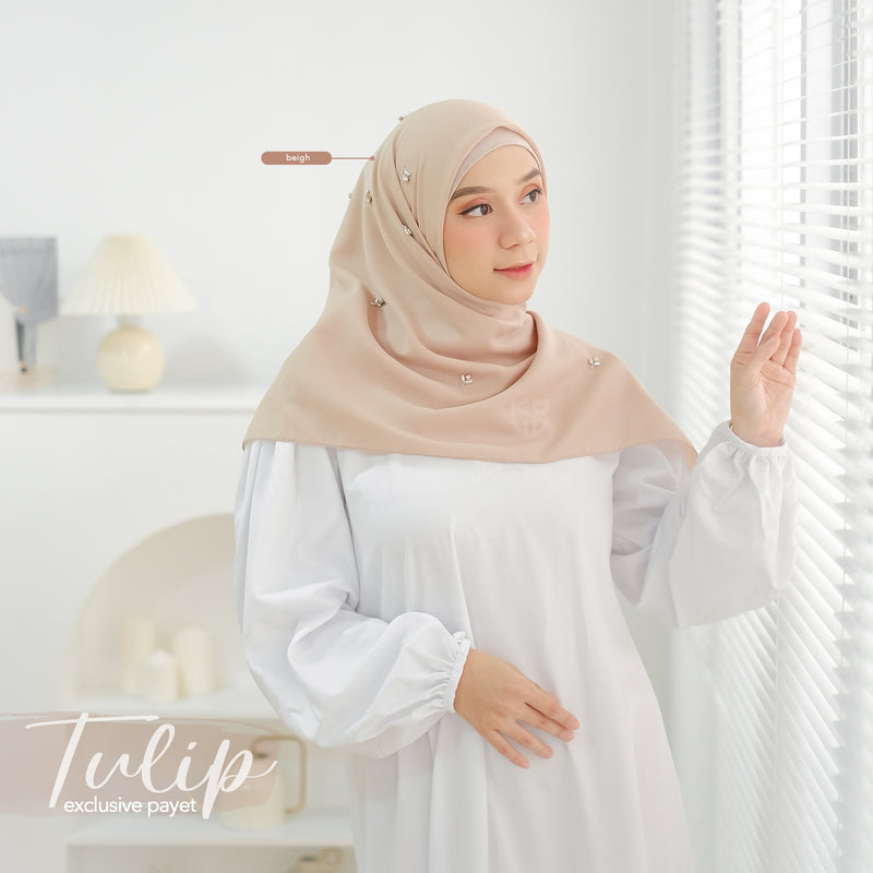 Koyu Hijab Segiempat Tulip Luxury Payet